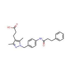 Cc1nn(Cc2ccc(NC(=O)CCc3ccccc3)cc2)c(C)c1CCC(=O)O ZINC000168931482