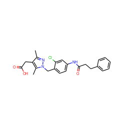 Cc1nn(Cc2ccc(NC(=O)CCc3ccccc3)cc2Cl)c(C)c1CC(=O)O ZINC000168923325