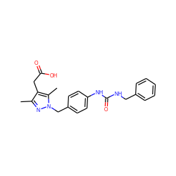 Cc1nn(Cc2ccc(NC(=O)NCc3ccccc3)cc2)c(C)c1CC(=O)O ZINC000113989179