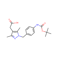 Cc1nn(Cc2ccc(NC(=O)OC(C)(C)C)cc2)c(C)c1CC(=O)O ZINC000169704009