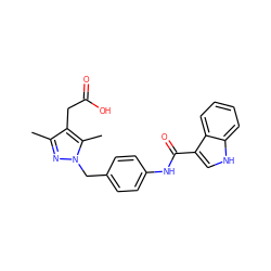 Cc1nn(Cc2ccc(NC(=O)c3c[nH]c4ccccc34)cc2)c(C)c1CC(=O)O ZINC000169703220