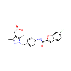 Cc1nn(Cc2ccc(NC(=O)c3cc4ccc(Cl)cc4o3)cc2)c(C)c1CC(=O)O ZINC000169703199