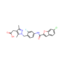 Cc1nn(Cc2ccc(NC(=O)c3cc4ccc(Cl)cc4o3)cc2F)c(C)c1CC(=O)O ZINC000169703202