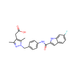 Cc1nn(Cc2ccc(NC(=O)c3cc4ccc(F)cc4[nH]3)cc2)c(C)c1CC(=O)O ZINC000169703177