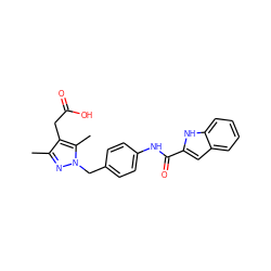 Cc1nn(Cc2ccc(NC(=O)c3cc4ccccc4[nH]3)cc2)c(C)c1CC(=O)O ZINC000169703176