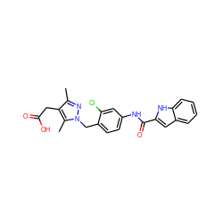 Cc1nn(Cc2ccc(NC(=O)c3cc4ccccc4[nH]3)cc2Cl)c(C)c1CC(=O)O ZINC000169703169