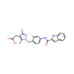 Cc1nn(Cc2ccc(NC(=O)c3cc4ccccc4[nH]3)cc2F)c(C)c1CC(=O)O ZINC000144858211