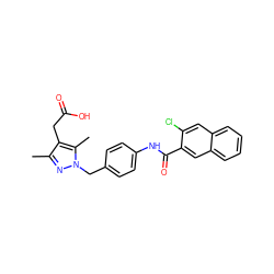 Cc1nn(Cc2ccc(NC(=O)c3cc4ccccc4cc3Cl)cc2)c(C)c1CC(=O)O ZINC000142284556