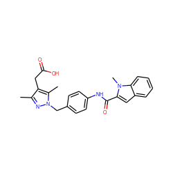 Cc1nn(Cc2ccc(NC(=O)c3cc4ccccc4n3C)cc2)c(C)c1CC(=O)O ZINC000169703182