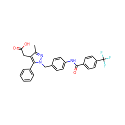 Cc1nn(Cc2ccc(NC(=O)c3ccc(C(F)(F)F)cc3)cc2)c(-c2ccccc2)c1CC(=O)O ZINC000168894820