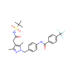 Cc1nn(Cc2ccc(NC(=O)c3ccc(C(F)(F)F)cc3)cc2)c(C)c1CC(=O)NS(=O)(=O)C(C)(C)C ZINC000113989877