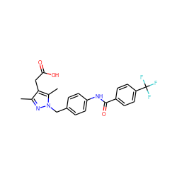 Cc1nn(Cc2ccc(NC(=O)c3ccc(C(F)(F)F)cc3)cc2)c(C)c1CC(=O)O ZINC000113991057