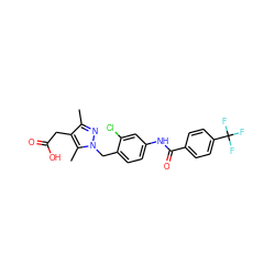 Cc1nn(Cc2ccc(NC(=O)c3ccc(C(F)(F)F)cc3)cc2Cl)c(C)c1CC(=O)O ZINC000168923449