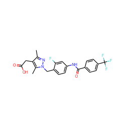 Cc1nn(Cc2ccc(NC(=O)c3ccc(C(F)(F)F)cc3)cc2F)c(C)c1CC(=O)O ZINC000168928512