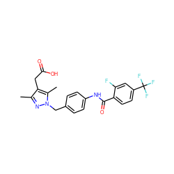 Cc1nn(Cc2ccc(NC(=O)c3ccc(C(F)(F)F)cc3F)cc2)c(C)c1CC(=O)O ZINC000141211551