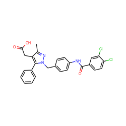 Cc1nn(Cc2ccc(NC(=O)c3ccc(Cl)c(Cl)c3)cc2)c(-c2ccccc2)c1CC(=O)O ZINC000168895114