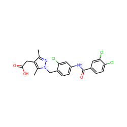 Cc1nn(Cc2ccc(NC(=O)c3ccc(Cl)c(Cl)c3)cc2Cl)c(C)c1CC(=O)O ZINC000168926358