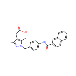 Cc1nn(Cc2ccc(NC(=O)c3ccc4ccccc4c3)cc2)c(C)c1CC(=O)O ZINC000141973674