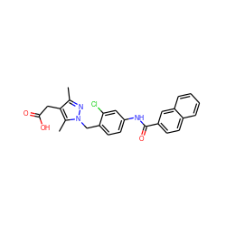 Cc1nn(Cc2ccc(NC(=O)c3ccc4ccccc4c3)cc2Cl)c(C)c1CC(=O)O ZINC000168926009