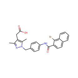 Cc1nn(Cc2ccc(NC(=O)c3ccc4ccccc4c3Br)cc2)c(C)c1CC(=O)O ZINC000169703999