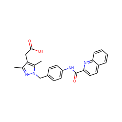 Cc1nn(Cc2ccc(NC(=O)c3ccc4ccccc4n3)cc2)c(C)c1CC(=O)O ZINC000141458340