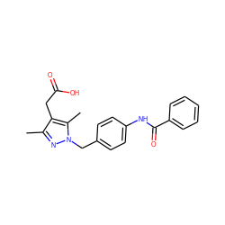 Cc1nn(Cc2ccc(NC(=O)c3ccccc3)cc2)c(C)c1CC(=O)O ZINC000141740956