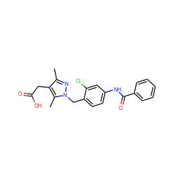 Cc1nn(Cc2ccc(NC(=O)c3ccccc3)cc2Cl)c(C)c1CC(=O)O ZINC000168924058