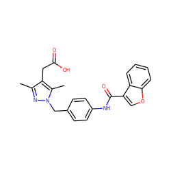 Cc1nn(Cc2ccc(NC(=O)c3coc4ccccc34)cc2)c(C)c1CC(=O)O ZINC000169703219