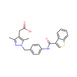 Cc1nn(Cc2ccc(NC(=O)c3csc4ccccc34)cc2)c(C)c1CC(=O)O ZINC000169703221