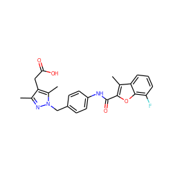 Cc1nn(Cc2ccc(NC(=O)c3oc4c(F)cccc4c3C)cc2)c(C)c1CC(=O)O ZINC000169703173