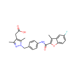 Cc1nn(Cc2ccc(NC(=O)c3oc4ccc(F)cc4c3C)cc2)c(C)c1CC(=O)O ZINC000144900606