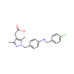 Cc1nn(Cc2ccc(NCc3ccc(Cl)cc3)cc2)c(C)c1CC(=O)O ZINC000113989949