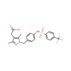 Cc1nn(Cc2ccc(NS(=O)(=O)c3ccc(C(F)(F)F)cc3)cc2)c(C)c1CC(=O)O ZINC000141260034