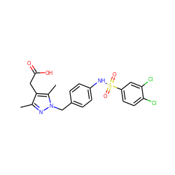 Cc1nn(Cc2ccc(NS(=O)(=O)c3ccc(Cl)c(Cl)c3)cc2)c(C)c1CC(=O)O ZINC000142140533