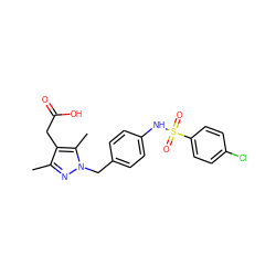 Cc1nn(Cc2ccc(NS(=O)(=O)c3ccc(Cl)cc3)cc2)c(C)c1CC(=O)O ZINC000141648413