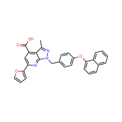 Cc1nn(Cc2ccc(Oc3cccc4ccccc34)cc2)c2nc(-c3ccco3)cc(C(=O)O)c12 ZINC001772578757