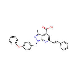 Cc1nn(Cc2ccc(Oc3ccccc3)cc2)c2nc(/C=C/c3ccccc3)cc(C(=O)O)c12 ZINC001772654433