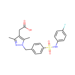 Cc1nn(Cc2ccc(S(=O)(=O)Nc3ccc(F)cc3)cc2)c(C)c1CC(=O)O ZINC000113988896