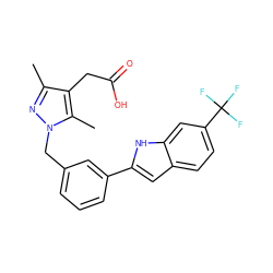 Cc1nn(Cc2cccc(-c3cc4ccc(C(F)(F)F)cc4[nH]3)c2)c(C)c1CC(=O)O ZINC001772593386