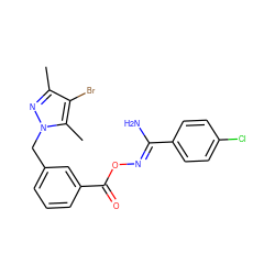 Cc1nn(Cc2cccc(C(=O)O/N=C(\N)c3ccc(Cl)cc3)c2)c(C)c1Br ZINC000008648439