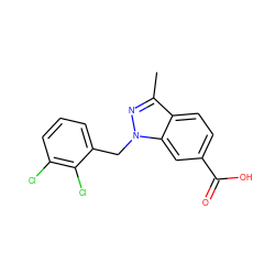 Cc1nn(Cc2cccc(Cl)c2Cl)c2cc(C(=O)O)ccc12 ZINC000205648317