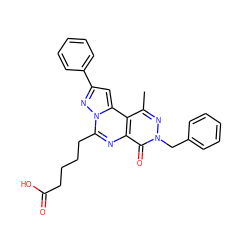 Cc1nn(Cc2ccccc2)c(=O)c2nc(CCCCC(=O)O)n3nc(-c4ccccc4)cc3c12 ZINC000028523422