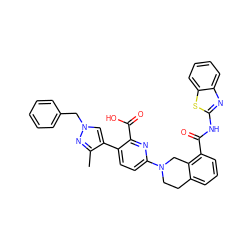 Cc1nn(Cc2ccccc2)cc1-c1ccc(N2CCc3cccc(C(=O)Nc4nc5ccccc5s4)c3C2)nc1C(=O)O ZINC000144503931