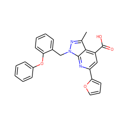 Cc1nn(Cc2ccccc2Oc2ccccc2)c2nc(-c3ccco3)cc(C(=O)O)c12 ZINC001772641618