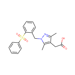 Cc1nn(Cc2ccccc2S(=O)(=O)c2ccccc2)c(C)c1CC(=O)O ZINC000096270509