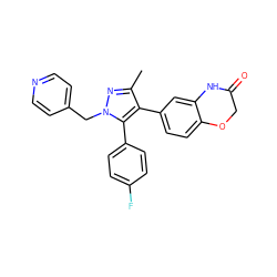 Cc1nn(Cc2ccncc2)c(-c2ccc(F)cc2)c1-c1ccc2c(c1)NC(=O)CO2 ZINC000200983384