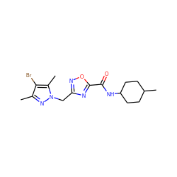 Cc1nn(Cc2noc(C(=O)NC3CCC(C)CC3)n2)c(C)c1Br ZINC000004727251