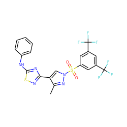 Cc1nn(S(=O)(=O)c2cc(C(F)(F)F)cc(C(F)(F)F)c2)cc1-c1nsc(Nc2ccccc2)n1 ZINC000001039448