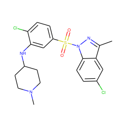 Cc1nn(S(=O)(=O)c2ccc(Cl)c(NC3CCN(C)CC3)c2)c2ccc(Cl)cc12 ZINC000095571767