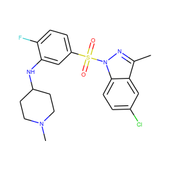 Cc1nn(S(=O)(=O)c2ccc(F)c(NC3CCN(C)CC3)c2)c2ccc(Cl)cc12 ZINC000095565999